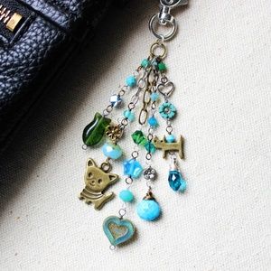 Custom blues and greens beaded keychain